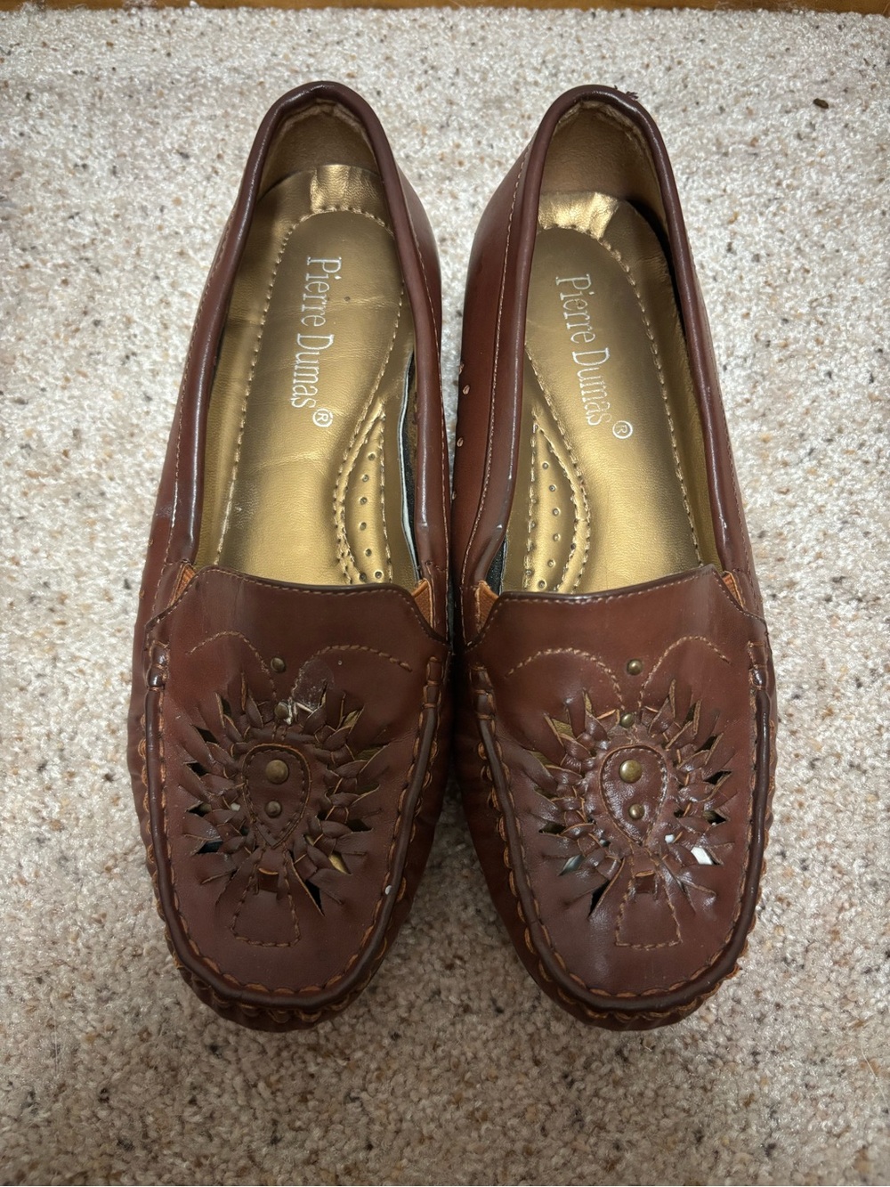 Pierre Dumas Brown Leather Slip-On Loafers with Cutout Sunburst Detail